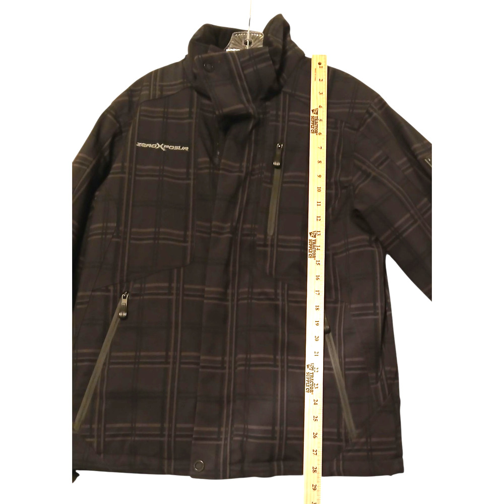 Mens Small Heavy Coat Full Zip Softshell Black Gray Plaid Insulated Zip Pockets‎